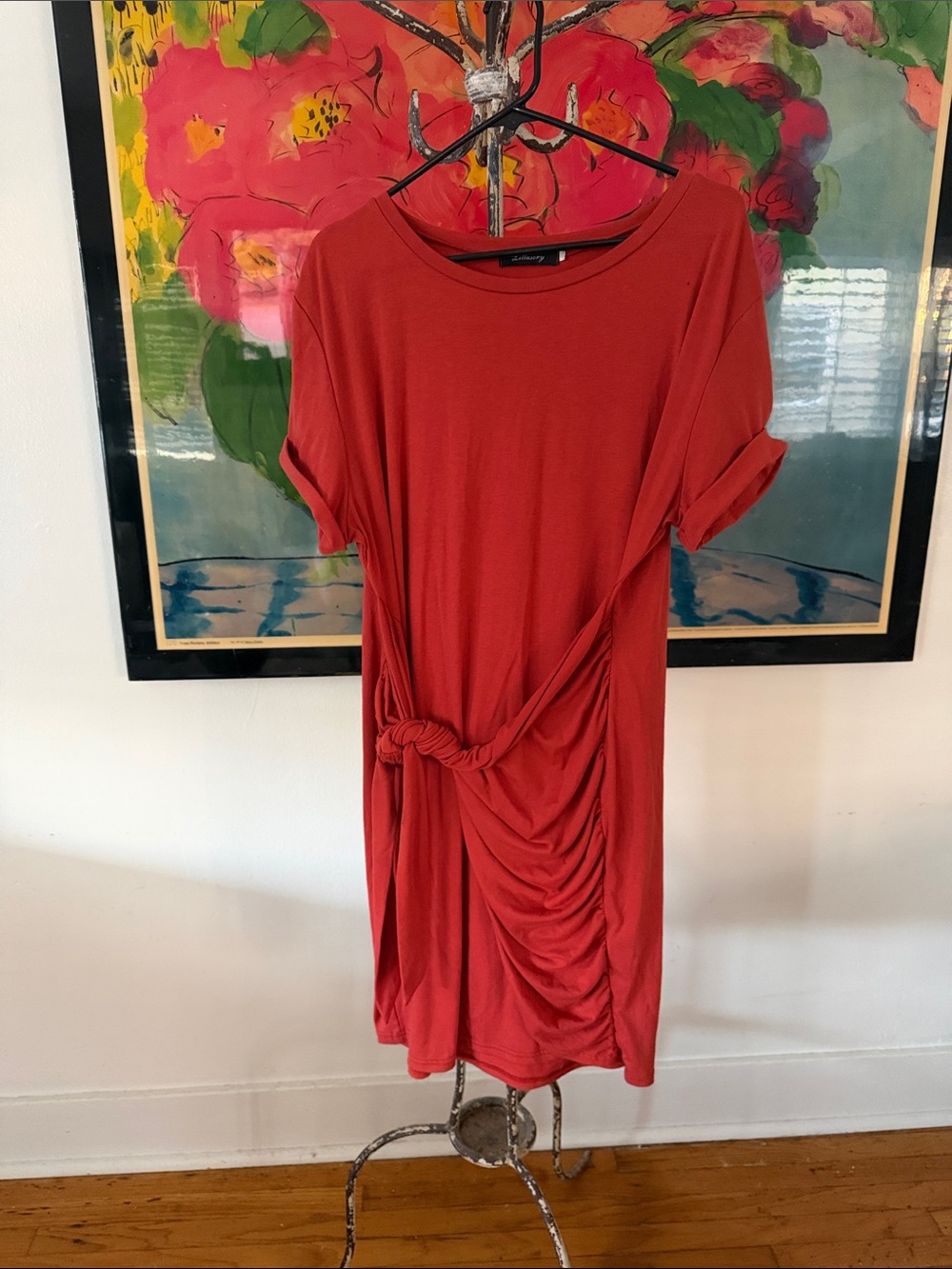 Women’s Knot-Detail Short Sleeve Dress - Coral Red